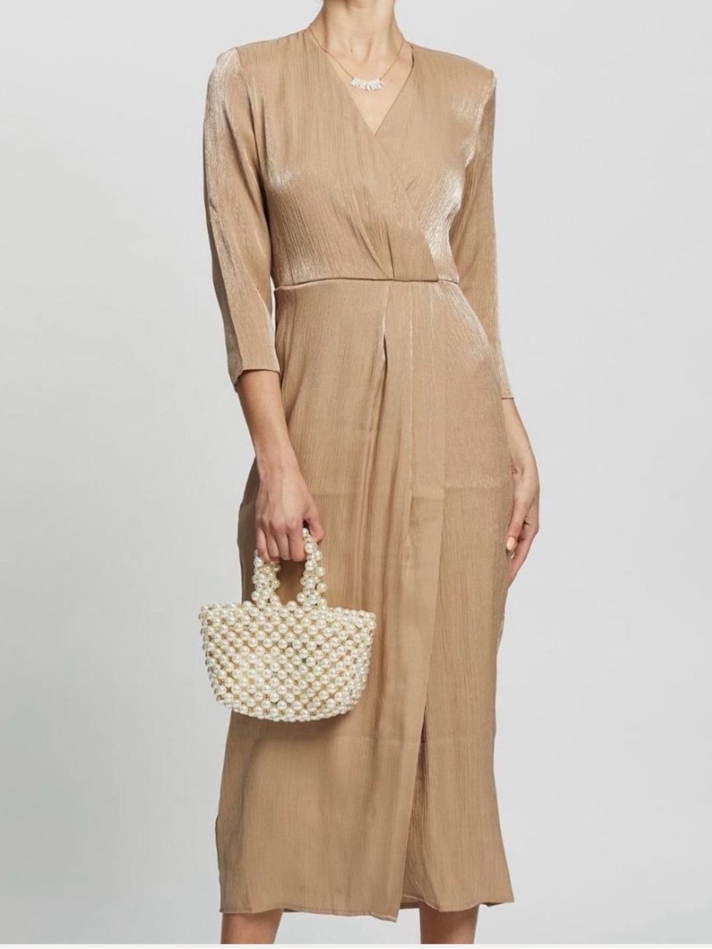 Mango Wrapped Satin pleated metallic Midi Dress size 8